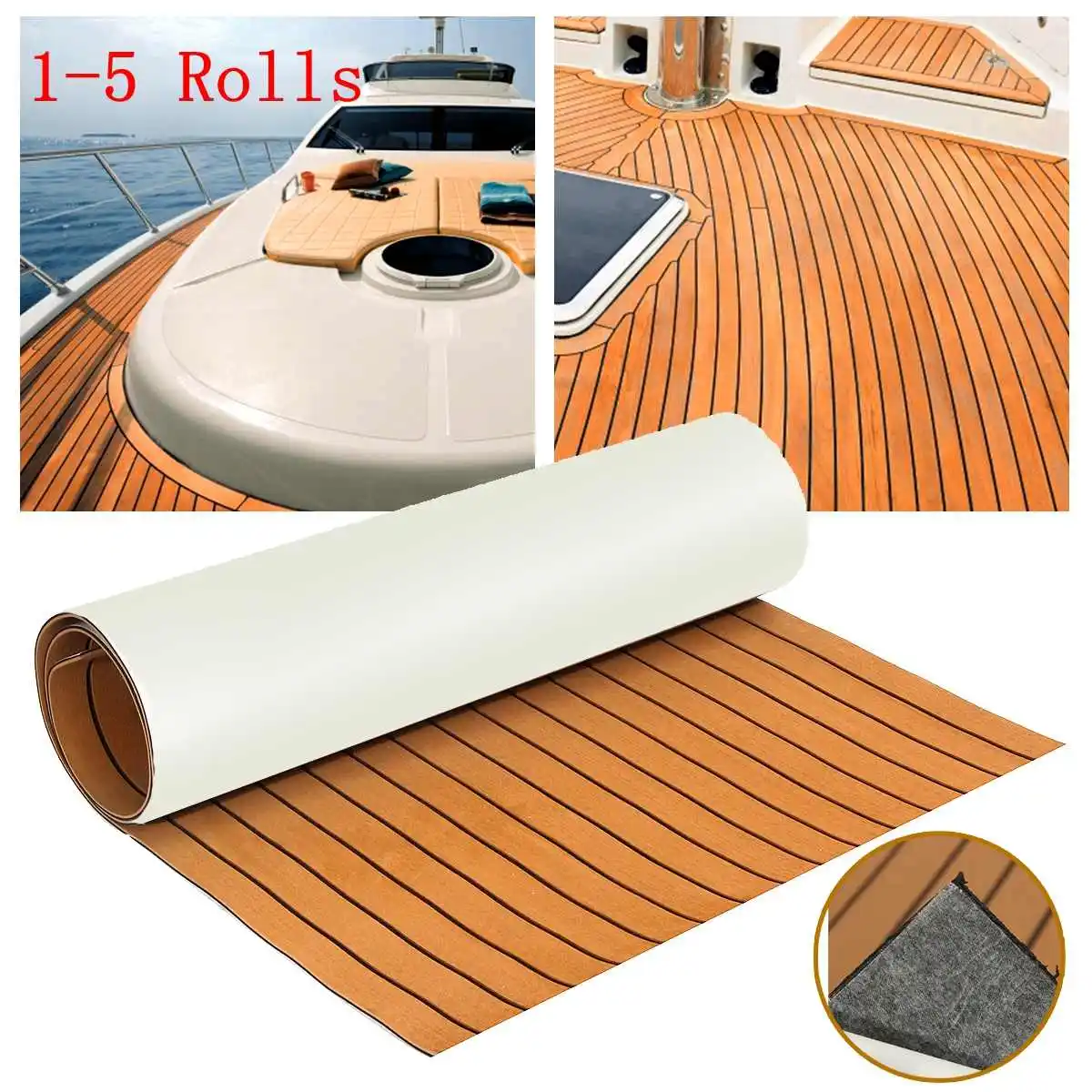 

6mm 89x230cm Self-Adhesive EVA Foam Teak Decking EVA Teak Sheet Marine Flooring Faux Boat Decking Sheet Accessories Black Line