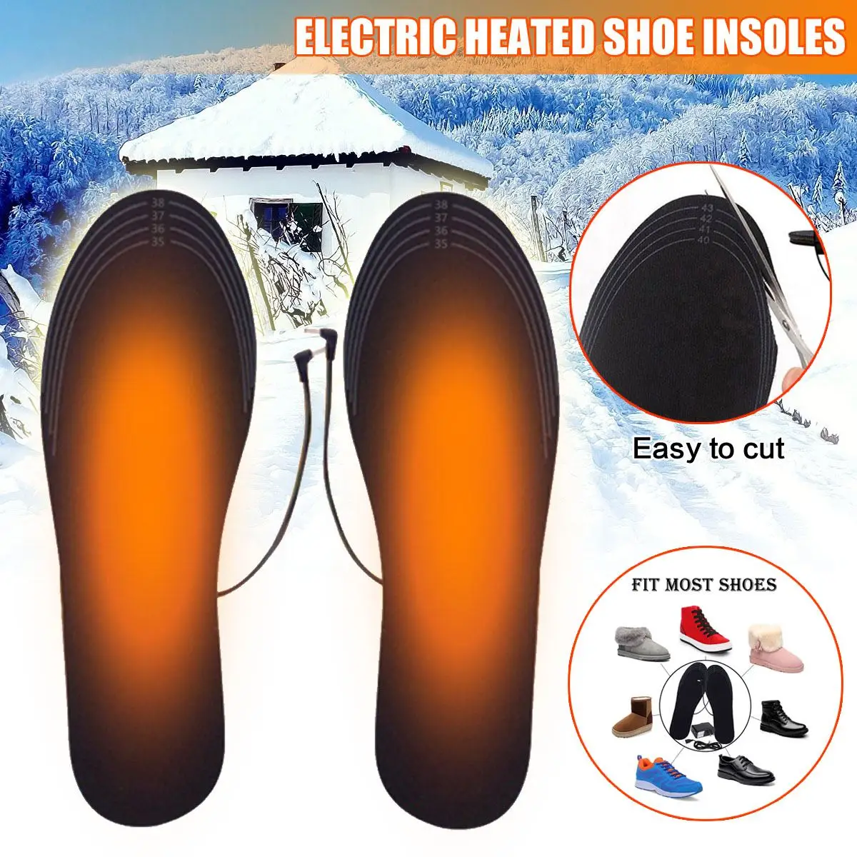 

1Pair Winter Electric Heated Insoles Men Women Heating Warm About 50 Degree Shoe Insert For Skiing Camping EU 35-44 Can Cut