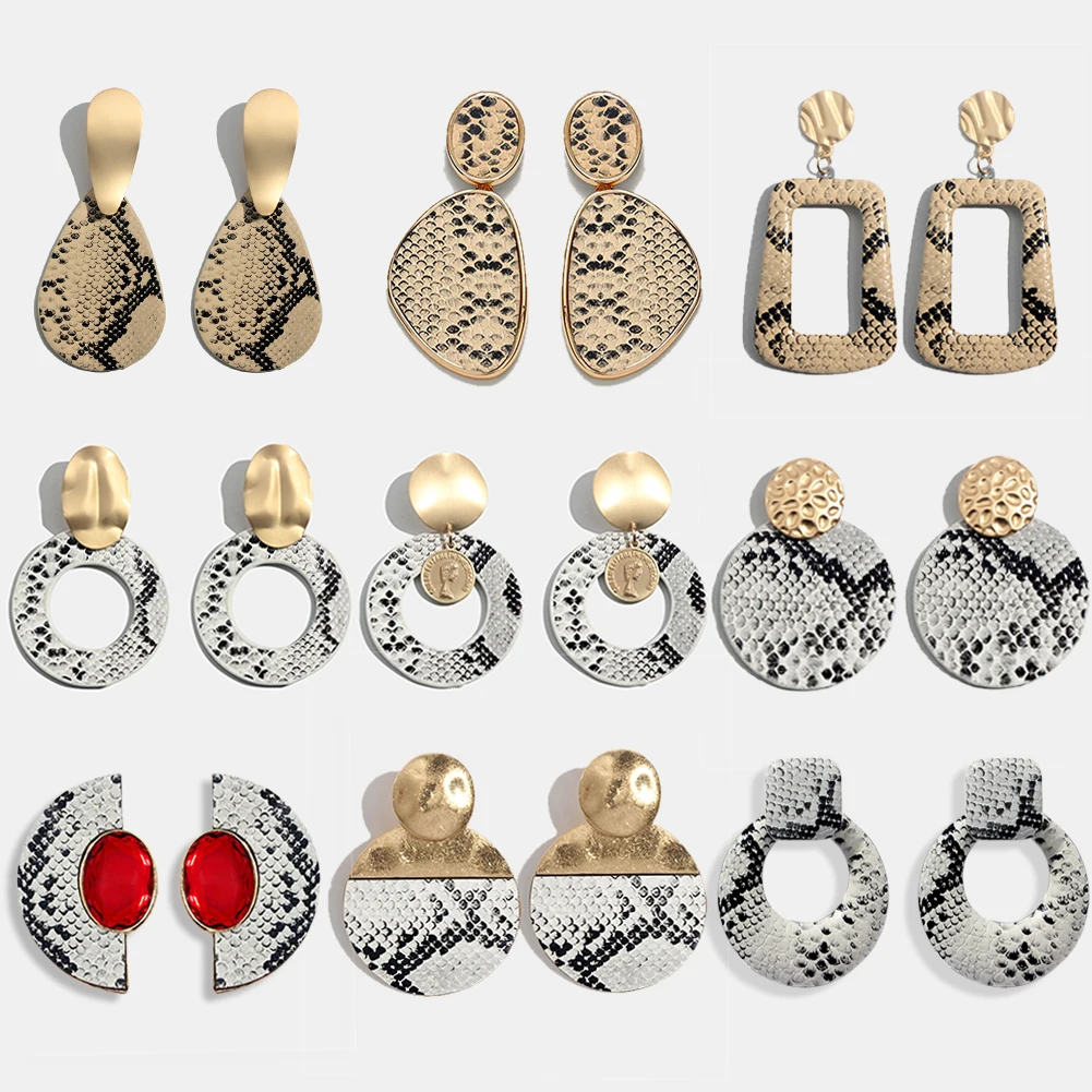 

Flatfoosie Fashion Leopard Print Drop Earrings For Women Vintage Round Leather Dangle Earring Christmas Gifts Gold Color Jewelry