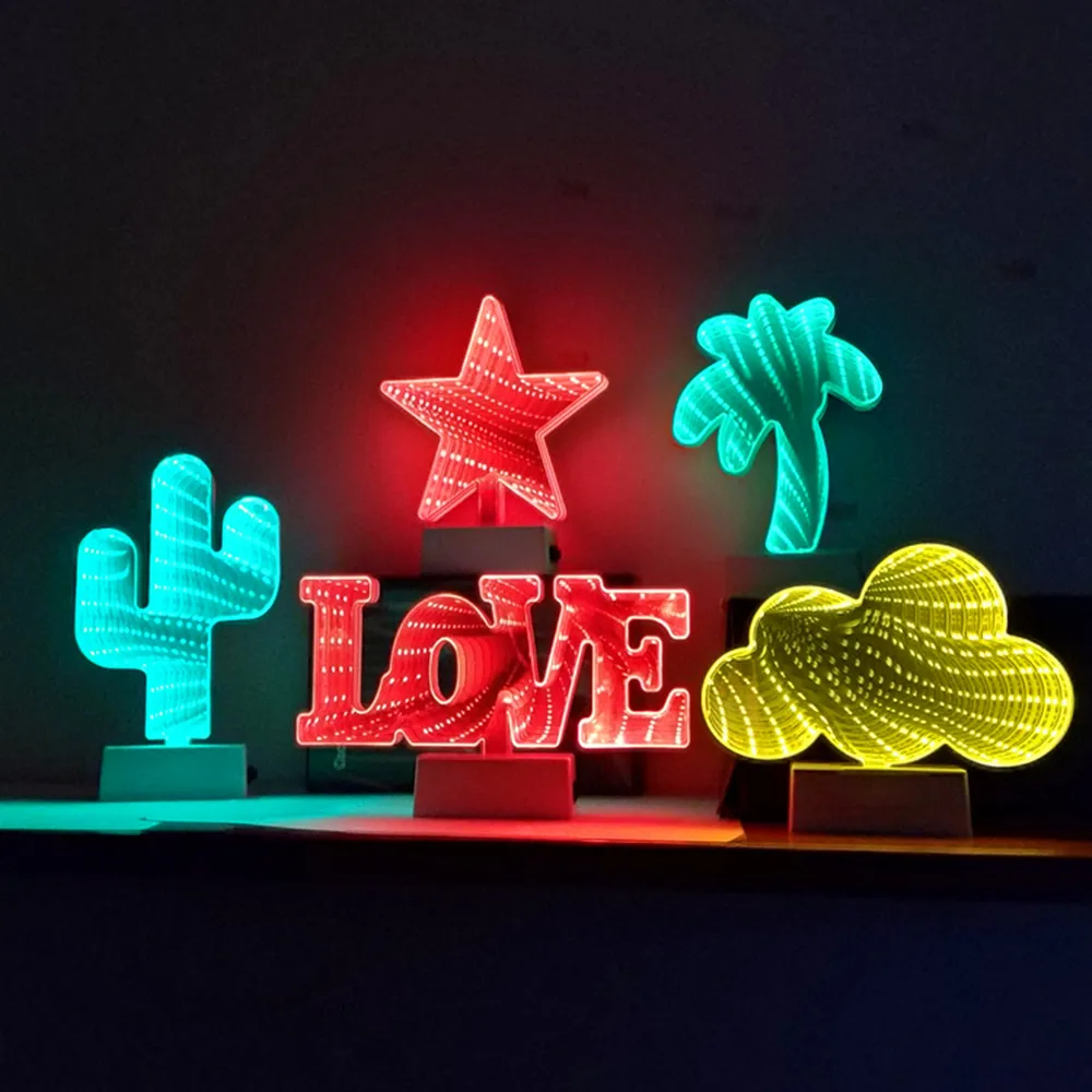 

New LED 3D Tunnel Night Light Holiday Lighting Flamingo Mermaid Cactus Christmas Tree Cloud Star Table Lamp Kid Gift Decor