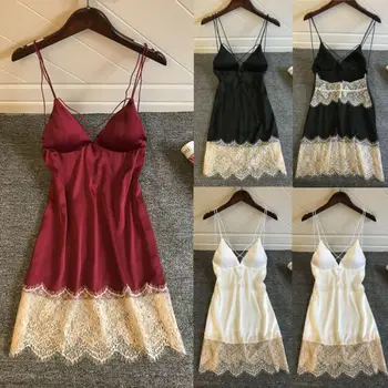 

New Women's Satin Silk Sleepwear Nightdress Lingerie Night Dress V-neck Mini Skirt