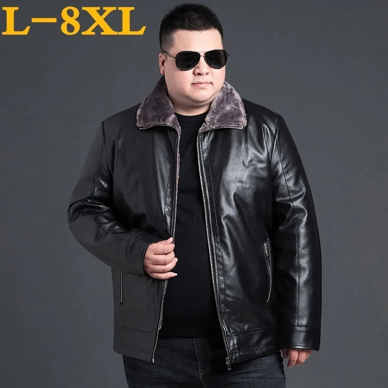 Новинка большой размер 8XL7XL 6XL 5XL 4XL 2018 зимняя плотная мужская кожаная куртка