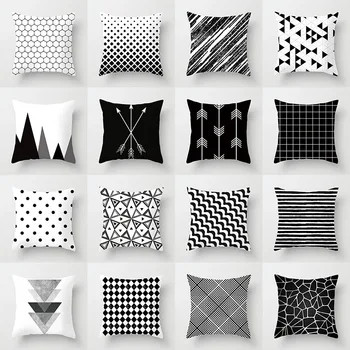 

1PC Striped Dotted Grid Triangular Popular Pillow Case Home Textile Geometric Polyester Black And White Decorative
