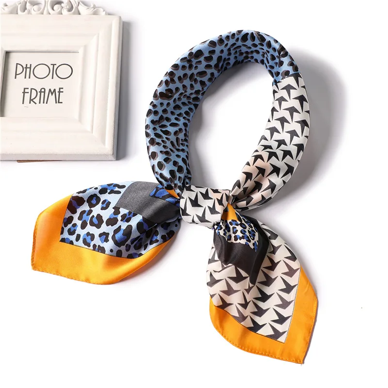 2019 New Women's Silk Scarf Square Female Shawls Wraps Leopard Print Small Office Scarf Hair Scarf Hijabs Scarf Foulard Bandana