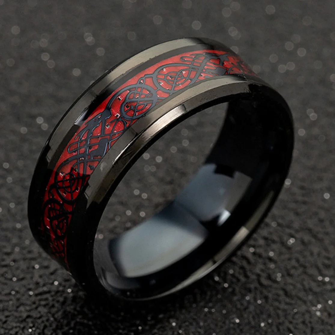 FntYcm Дракон для мужчин 8 мм Красное углеродное волокно черный кельтский Дракон вольфрам карбида кольцо свободный крой Свадебные Кольца для группы A232
