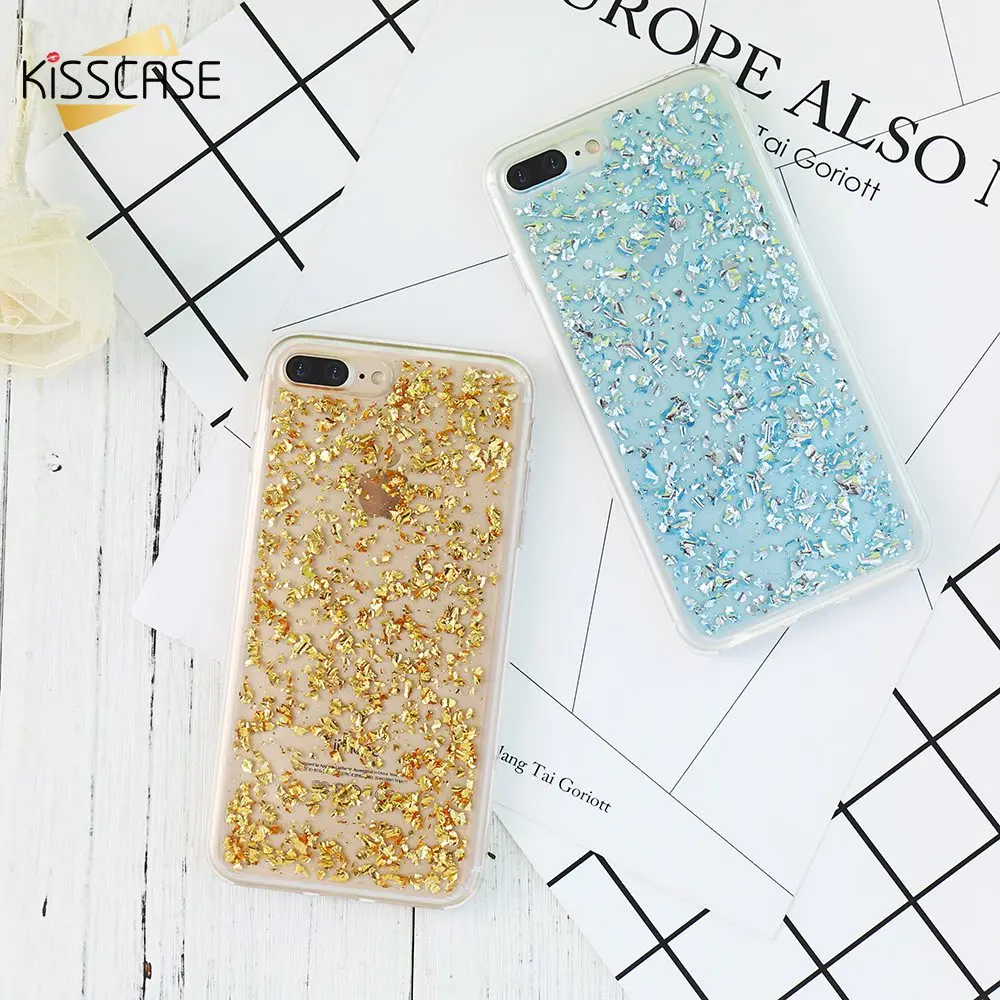 Чехол KISSCASE Bling для iPhone X 7 8 Plus 6 6S 5 5S SE блестки с золотыми блестками мягкий чехол из