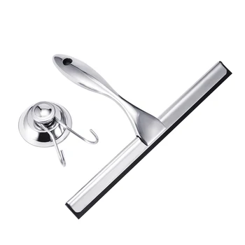 

2 in 1 car Cleaning Tools Bathroom Shower Squeegee Stainless Steel Handle with Hole with Matching Suction Cup Hook Holder