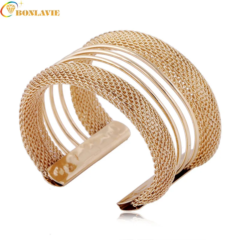 New Women Fashion Elegent Alloy Wide Spring Cuff Bracelet Bracelets