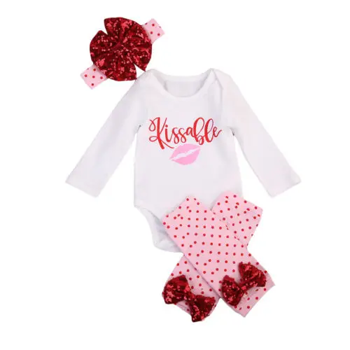 

Kids Baby Girls Fashion Romper Tops Headband Dot Leggings 4Pcs Outfits Set