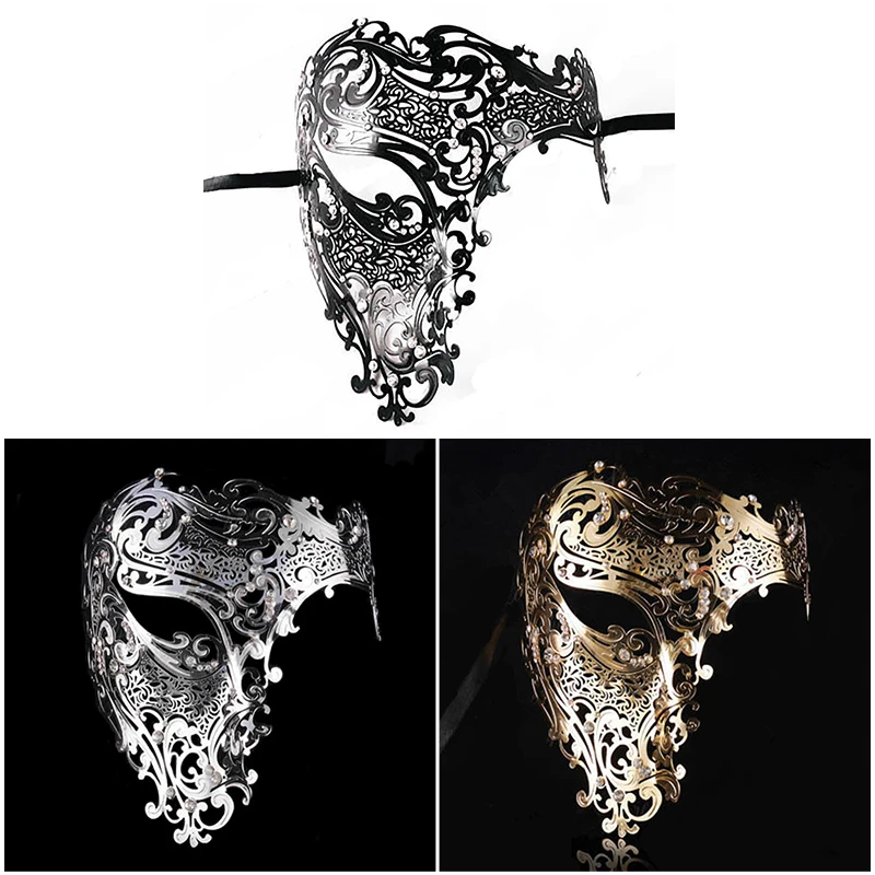 

Skull Metal Mask Halloween Rhinestone Half Face Venetian Masquerade Men Women Skull Filigree Party Mask D