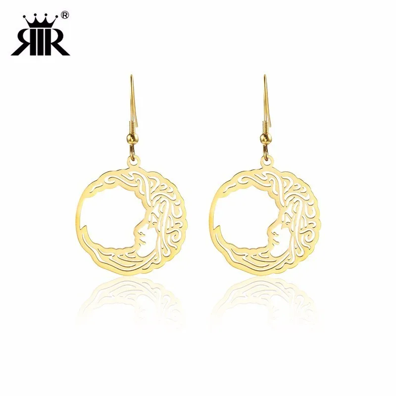 

RIR Stainless Steel Retro Style Round Wave Hollow Moon Drop Earrings Minimalist Creative Ladies Jewellery Gift For Her