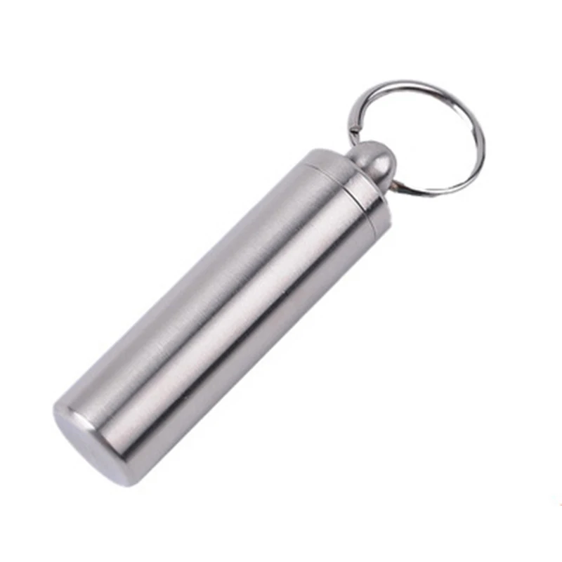 

Waterproof Stainless Steel Pill Capsule Seal Bottle Container Keychain Portable Box Case Emergency Tools