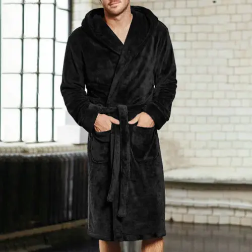 Модные мужские зимние теплые удлиненные плюшевые халаты шаль банный халат домашняя одежда для сна с длинным рукавом свободный флисовый Халат пальто одежда