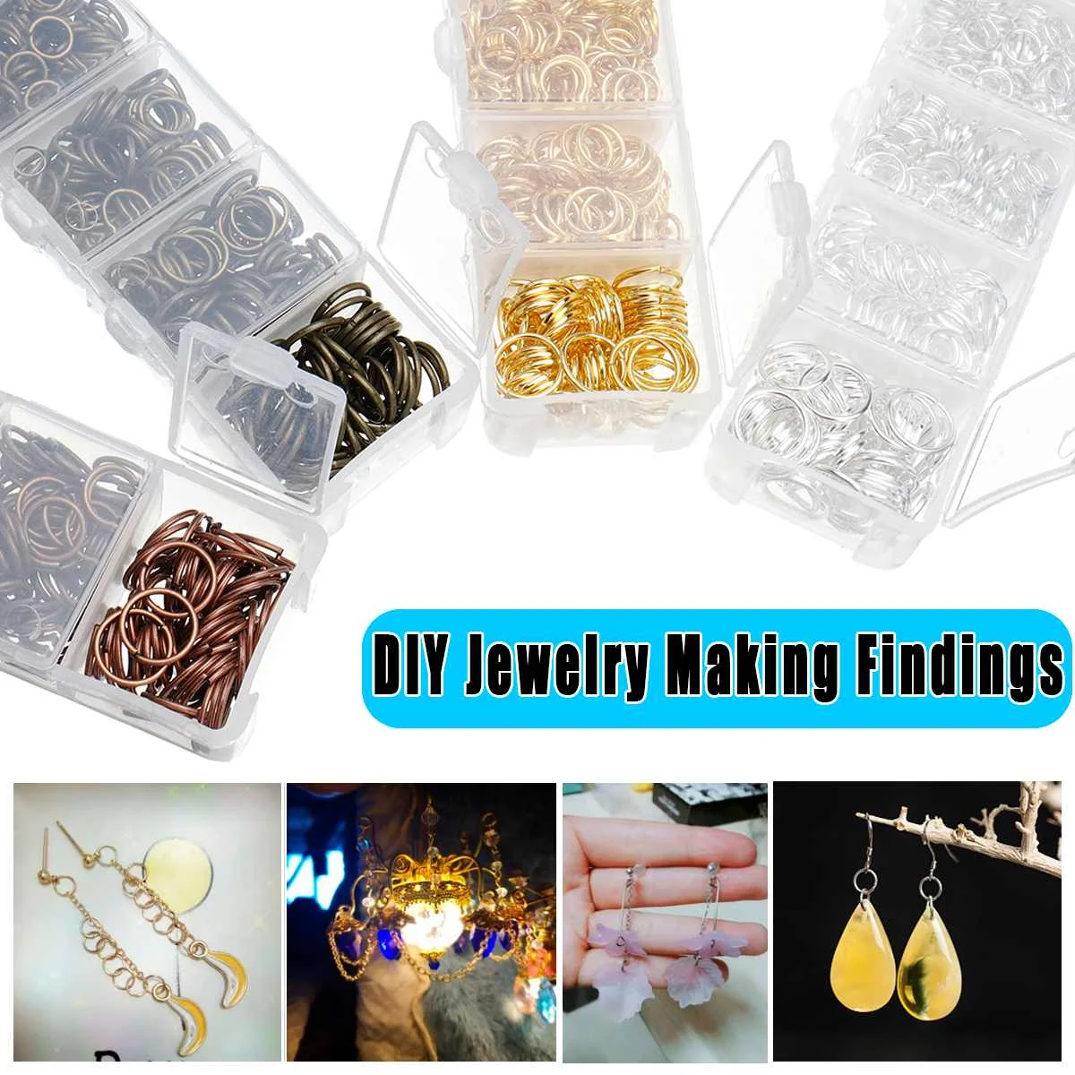 

1450Pcs/Set DIY Jewelry Making Findings Kit Metal Loops Open Jump Rings 3-10mm with Clear Plastic Storage Case Lightweight