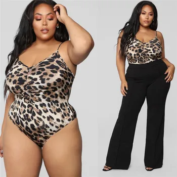 

Sexy Lace Up Women Bodysuit Leopard Animal Print Bodies Feminino Casual Sleeveles Romper Jumpsuit Playsuit