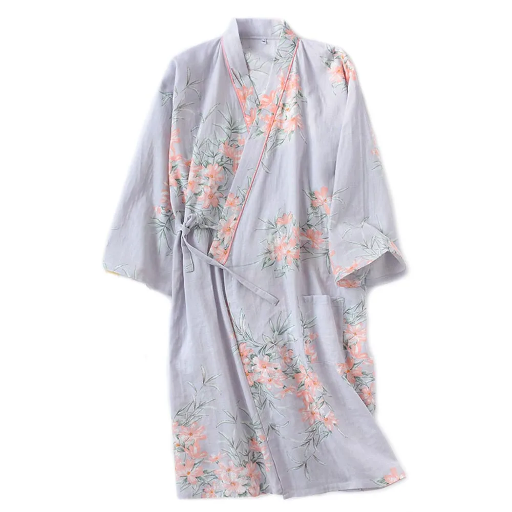 

Spring Summer Fresh Japanese Cardigan Long Night Robe Night-robe Sauna Cloth