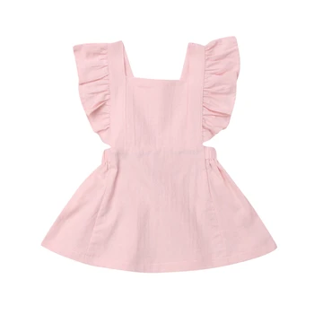 

CANIS 2019 New 0-3Years Infant Kids Baby Girl Summer Solid Color Ruffle Princess Party Dress Clothes Newborn Summer Cute Solid