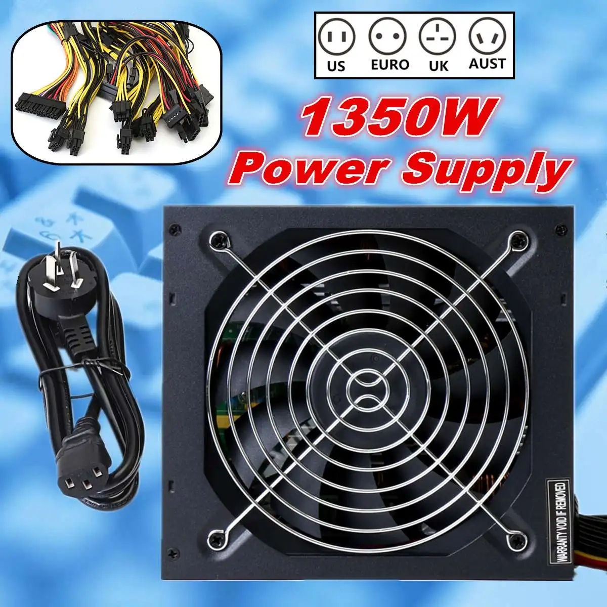 

1350W 220V Modular Power Supply For 6 GPU Eth Rig Ethereum Miner 90 Plus Gold High Quality Computer Power Supply For BTC