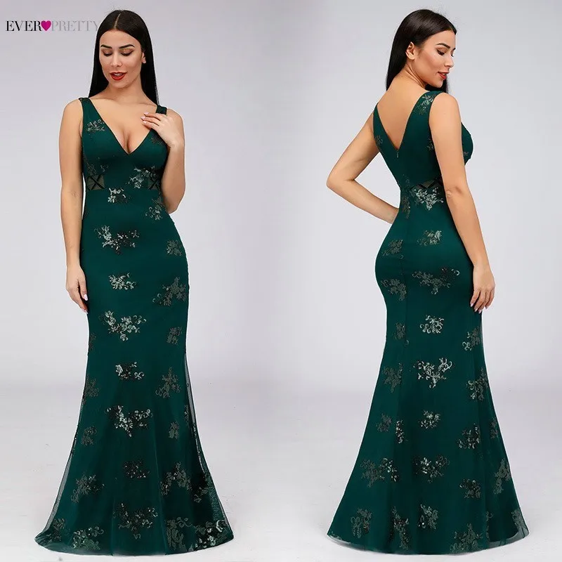 Vintage Evening Dresses Long Ever Pretty EP07893DG V-Neck Sequined Sleeveless Mermaid Formal Dresses 2019 Elegant Party Gowns