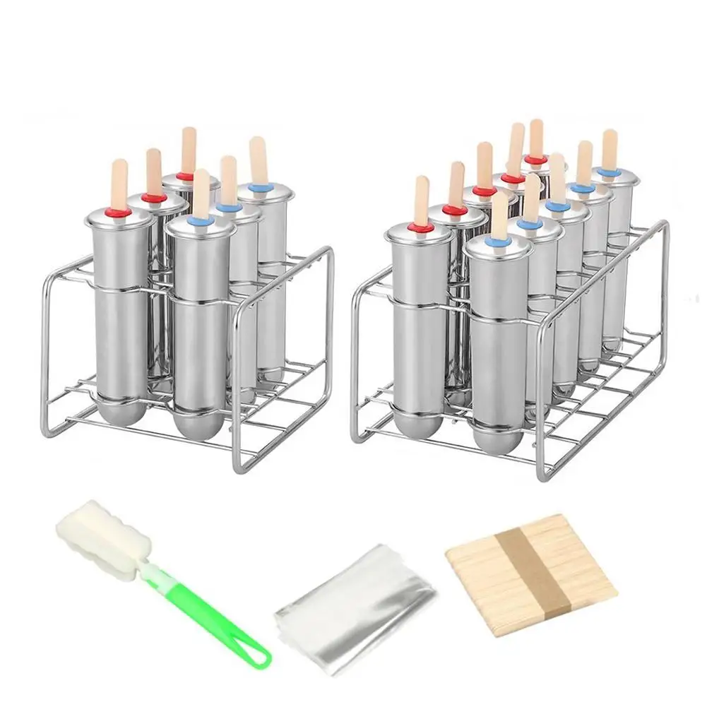 

6/10 Molds 304 Stainless Steel Popsicle Molds Ice Cream Sticks Brush for Home DIY Fruit Innovative Ice Tube Molds