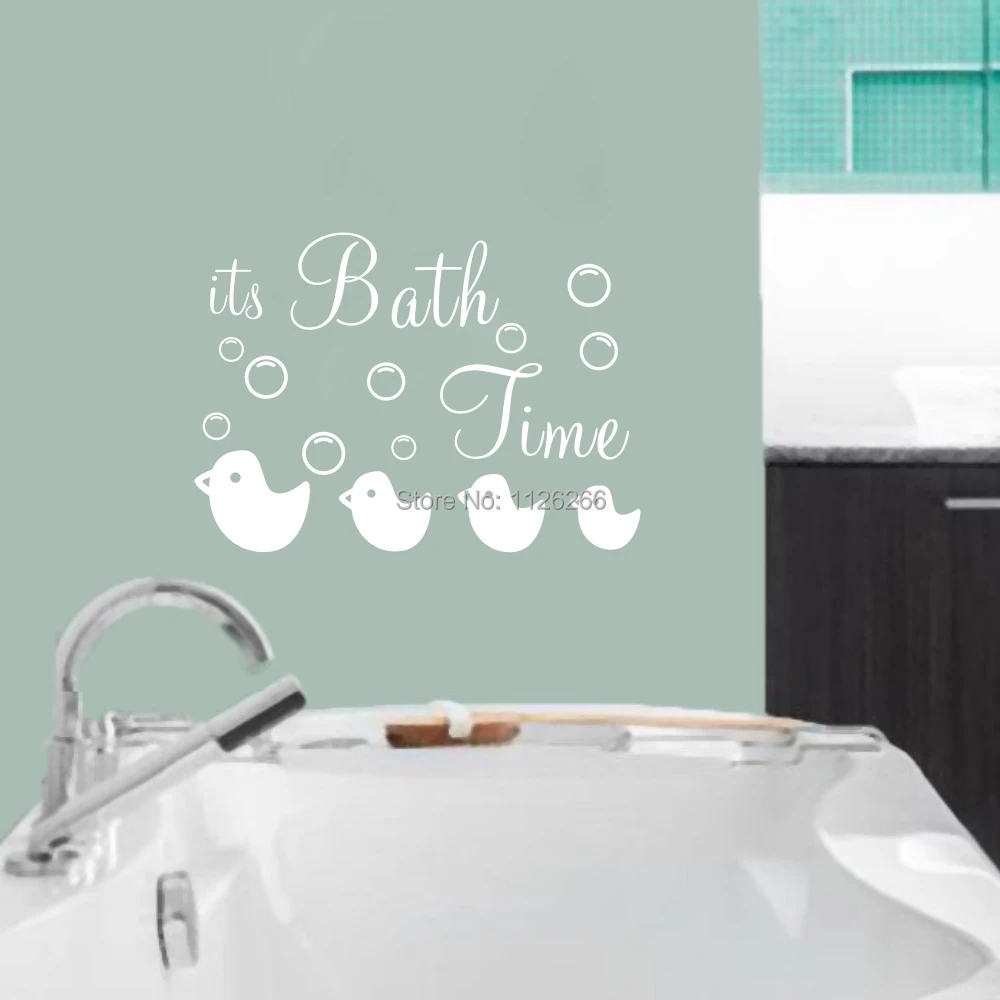 Bath Time Quote with Bubbles and Ducks Vinyl Wall Decals Removable Bathroom Wall Decorin Wall