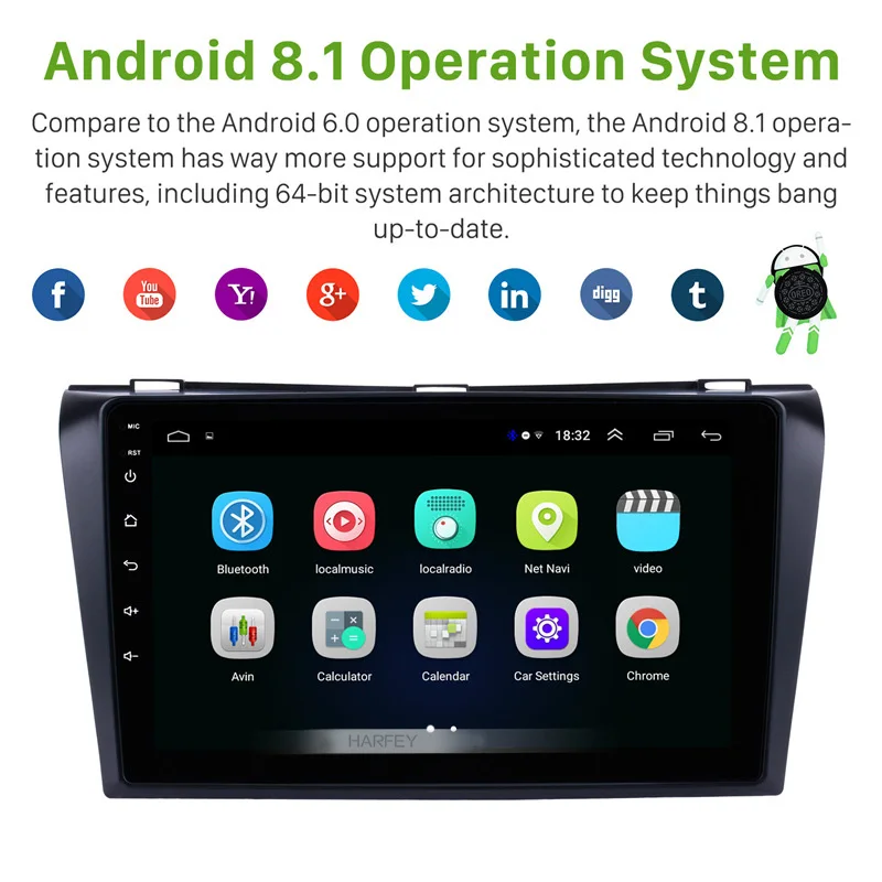 Автомобильный мультимедийный плеер Harfey головное устройство с GPS 9 дюймов Android 8 1