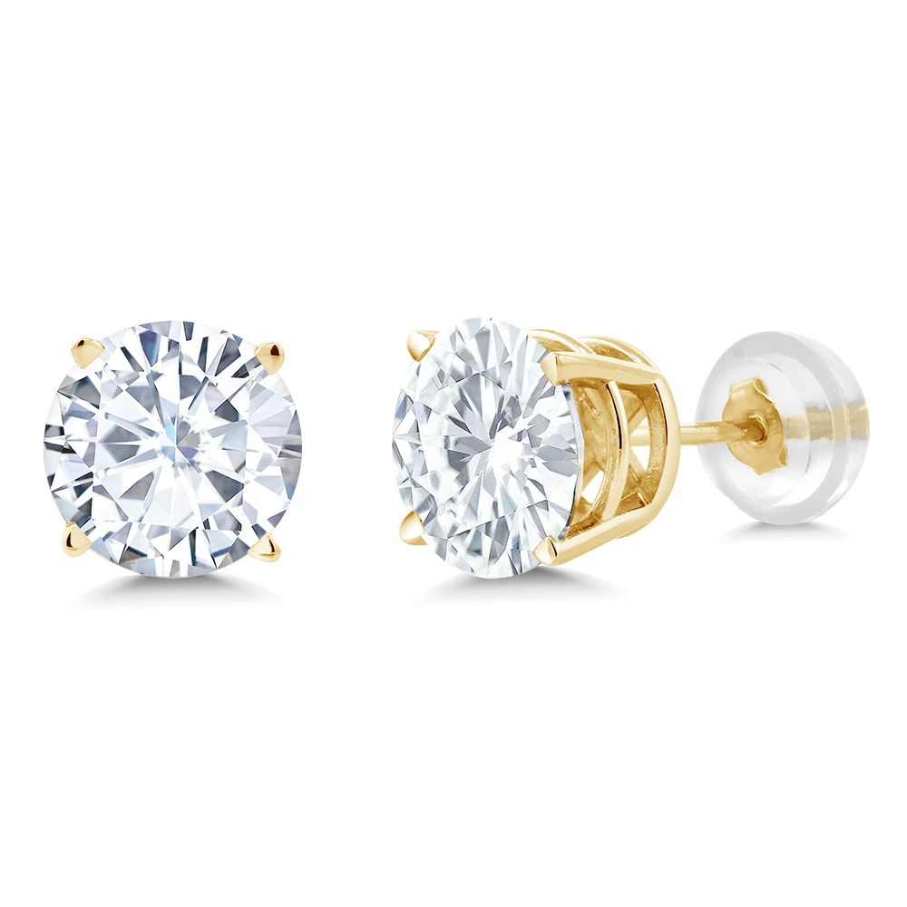 Круглые шпильки Charles & Colvard Forever One 2.00ct DEW из моиссанита 14 K желтое золото|studs|studs gold |
