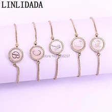 10 шт. ювелирные изделия микро Pave CZ оболочки 26 буквы, алфавиты разъем регулируемый браслет-оберег