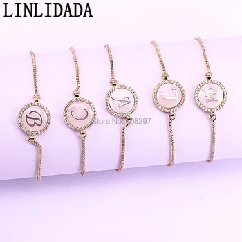 

10Pcs Jewelry Micro Pave CZ Shell 26 Letters Alphabets Connector Charm Bangles Adjustable
