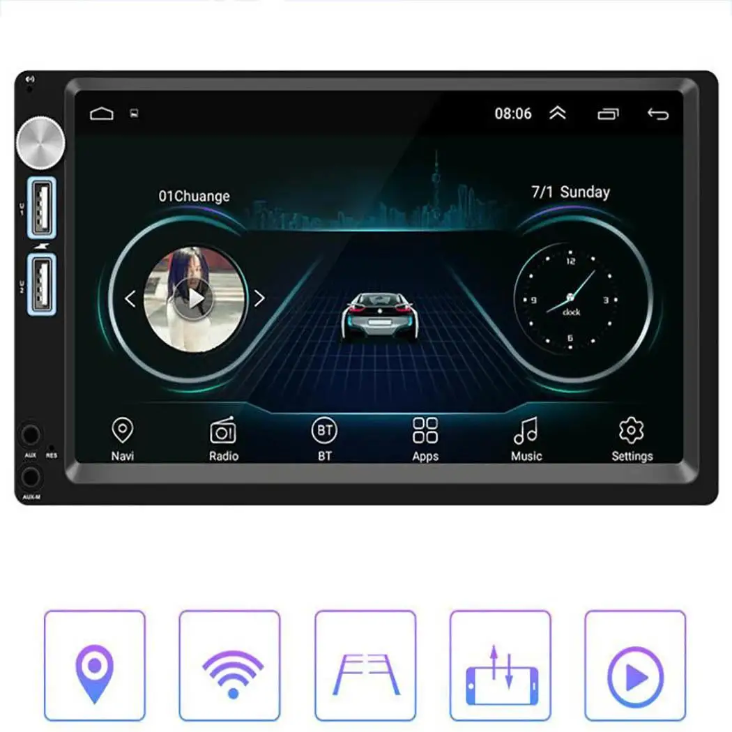 

7" Touch Screen GPS Bluetooth Car MP5 Player 2 Din Android 8.1 Dual USB FM Radio Car Music Stereo Multimedia Video Player A5