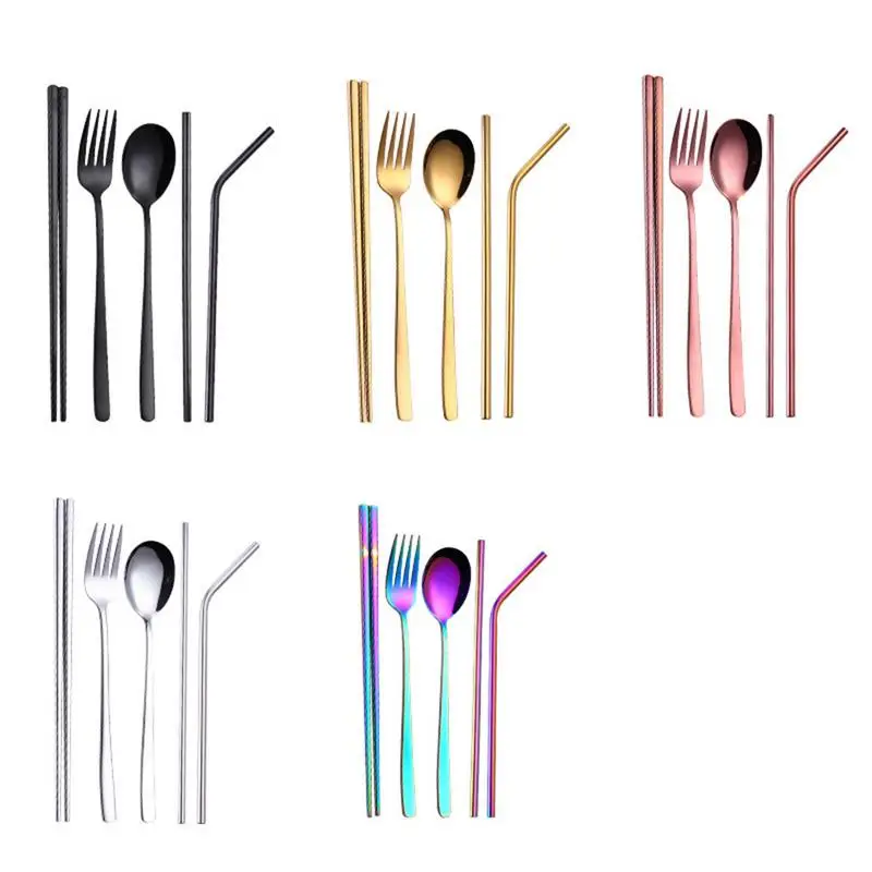 

Colorful 304 Stainless Steel Spoon Chopsticks Set Straw Combination Travel Equipment Sets Titanium Plated Set Specialty Spoons