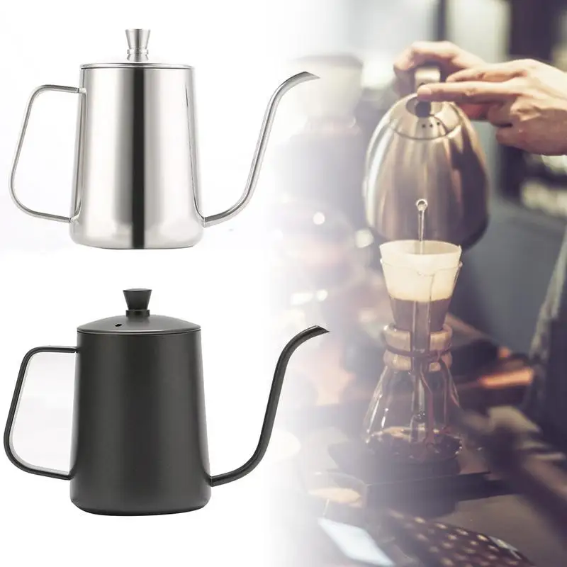 

600ML Stainless Steel Coffee Drip Kettle Teflon Non-stick Milk Frothing Jug Swan Neck Drip Coffee Tea Pot Teflon Coating