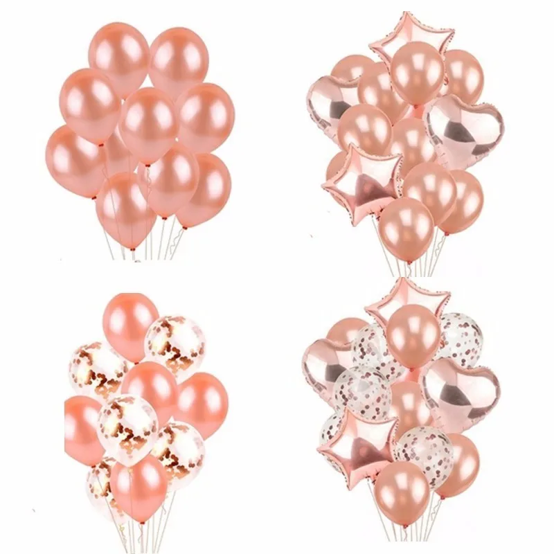 

14pcs Rose Gold Latex Balloons Wedding Decorations Supplies Birthday Party Decorations Adult 18inch Heart And Pentagram Balls