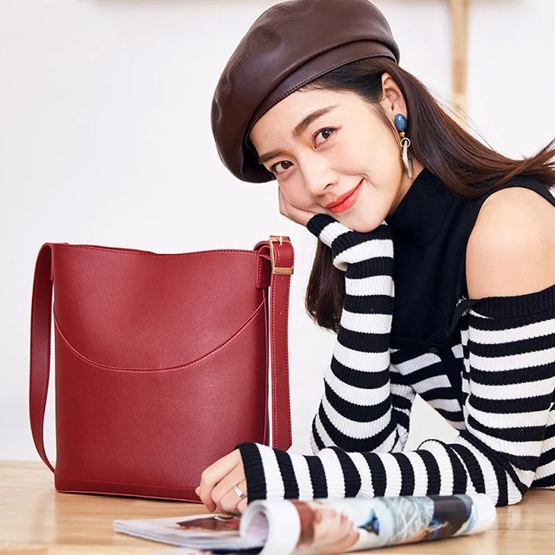 

Brand Design Women Shoulder Bag Large Capacity Bucket Handbags Quality PU Leather Women's Totes Shopping Bag Bolsa Feminin OC268