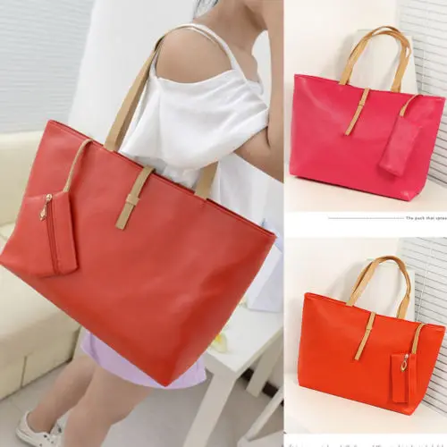 Большая вместительная женская сумка-тоут из искусственной кожи, 2 шт., сумка на плечо, сумка-шоппер, клатч, сумка-шоппер