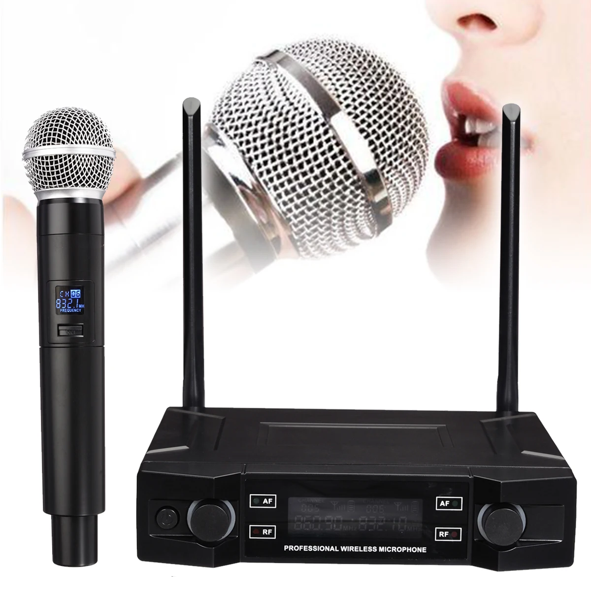 

Wireless Microphone System 2 Channel Cordless Handheld Mic Receiver Microphones Karaoke for Home Party Stage Mic Speakers