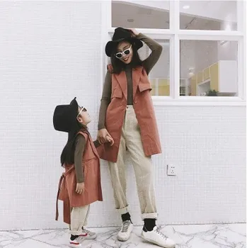 

Family Matching Clothes Solid Long Trench Coats Waistcoat Mommy And Me Clothes Fahion Autumn Vest Mother And Daughter Jackets