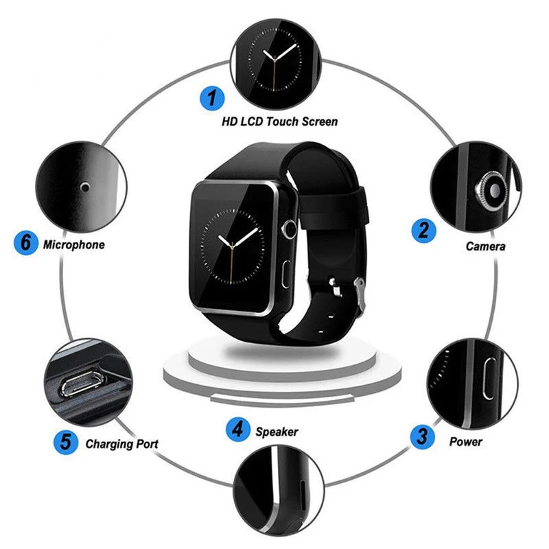 

Smart Wristwatch Bluetooth Watch Men For Android SIM Card X6 Curved Screen Gift