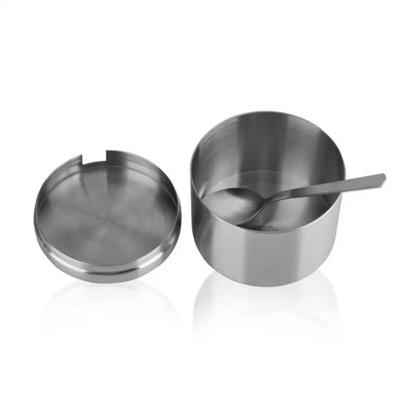 

304 Stainless Steel Seasoning Jar Cylindrical Salt Sugar Cans With Spoon Kitchen Utensils Spice Box Supplies