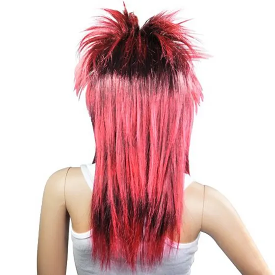 

Red Black Ladies Glam Punk Rocker Chick Tina Turner Carnival Wig Fancy Dress Costume