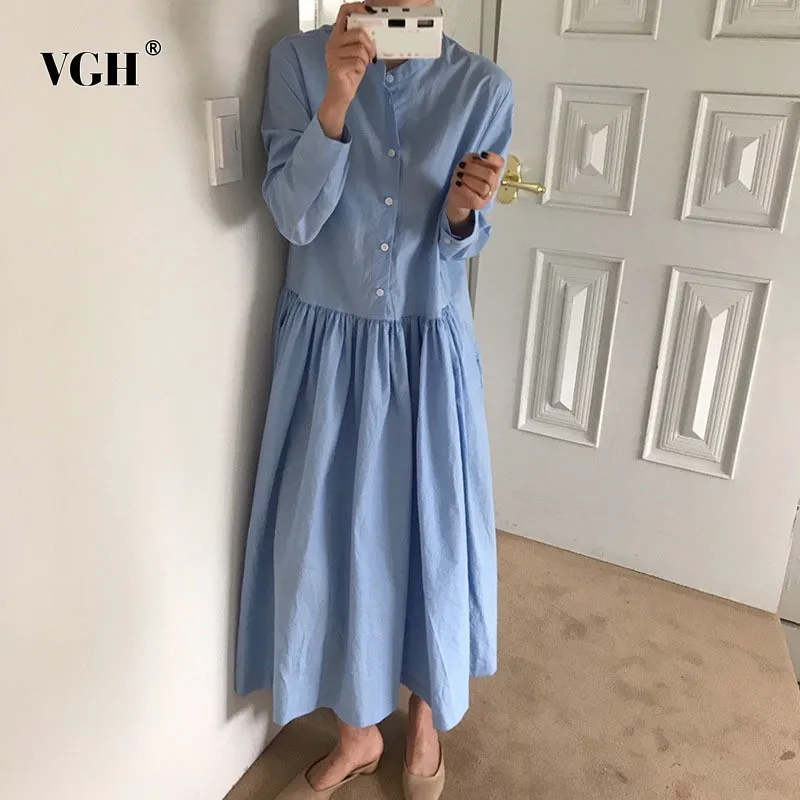 VGH прямые платья женские модные новые 2019 весенние повседневные однотонные