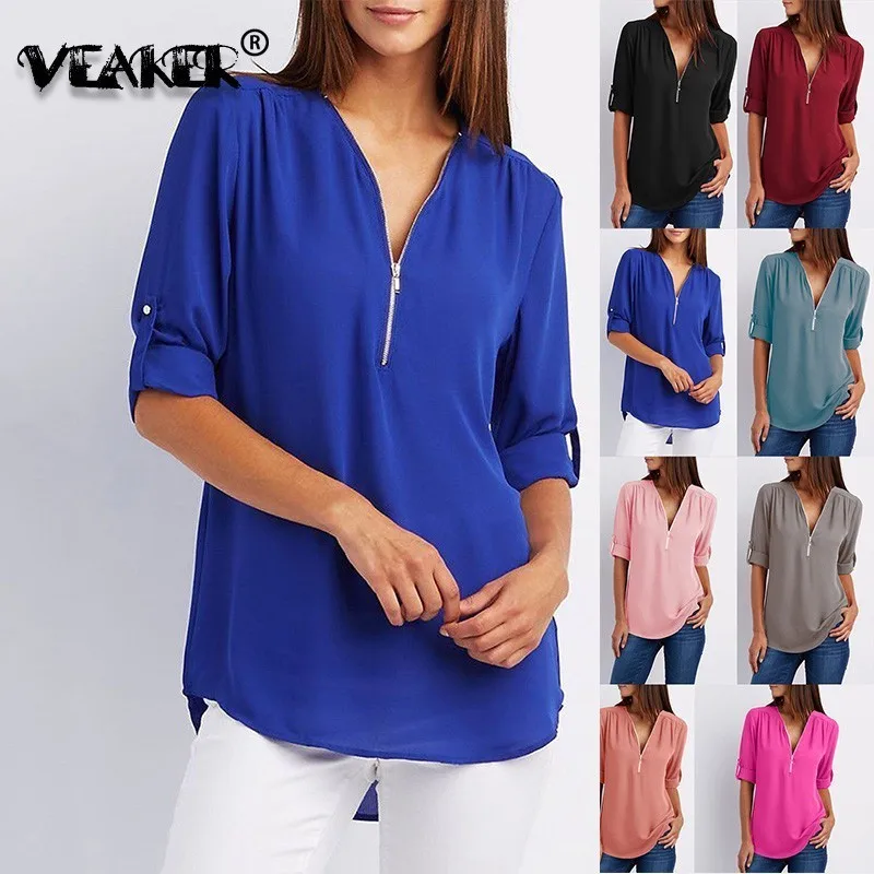 5XL Новая Женская Весенняя шифоновая футболка летний топ с v-образным вырезом на