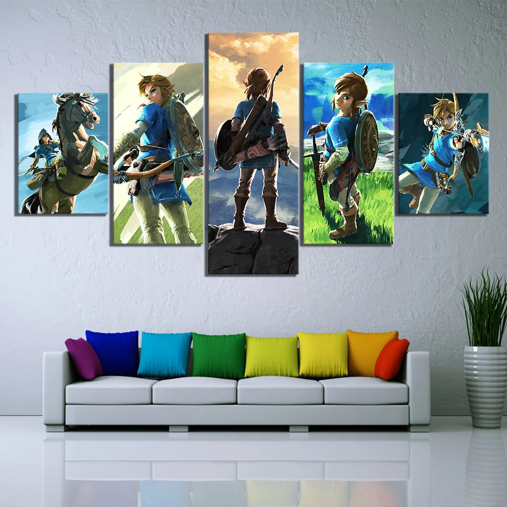 

5 Piece The Legend of Zelda Breath of The Wild Game Poster Link Legend of Zelda Artwork Canvas Paintings Wall Art for Home Decor