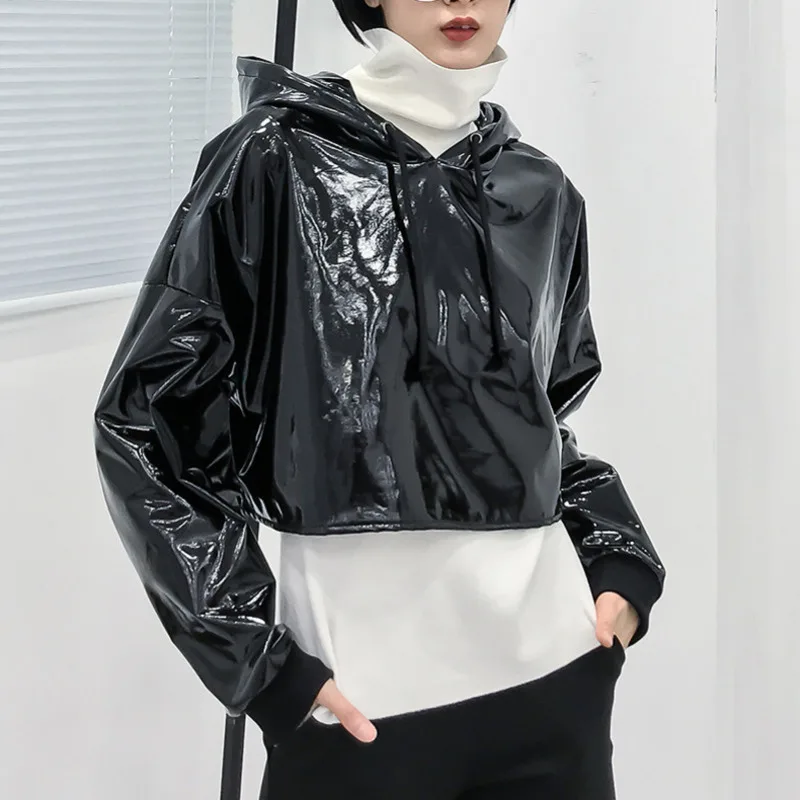 Court Le356 Capuche Solide Automne En 2019 Cuir Manteau Hiver Élégante Manches Personnalité eam Femme Longues Noir À Cordon Black Couleur 7U6Yq5wA