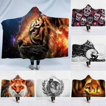 

In Cap Warm Animal Hoodie Blanket Thickening 3d Printed Pattern Throw Blanket Sofa/bed/plane Travel Bedding Throw Blanket