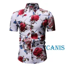 Летняя модная мужская рубашка, приталенная рубашка с коротким рукавом и цветочным принтом, Мужская одежда, трендовые мужские повседневные рубашки с цветочным принтом, размер M-3XL