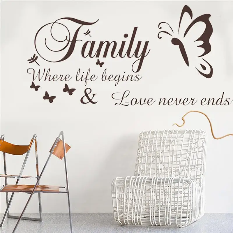 Виниловые наклейки на стену с надписью Family Where Life List Love Never Ends|Наклейки стену| |