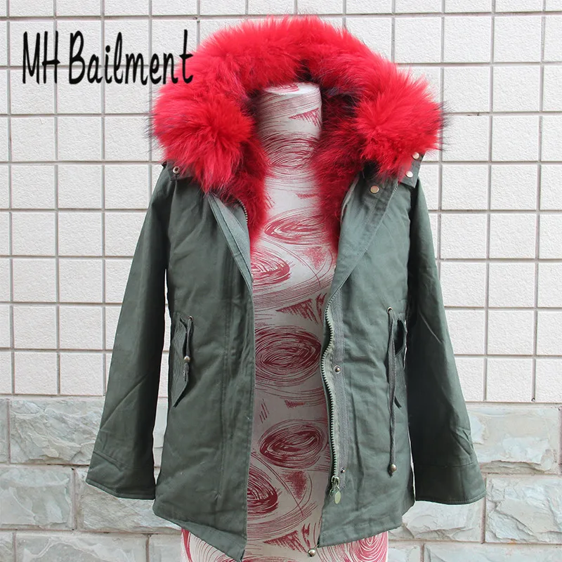 

Children Army Green Raccoon Fur Coat Winter Warm Thick Girls Clothing Solid Long Jackets Kids Can Remove Liner Jacket C#26