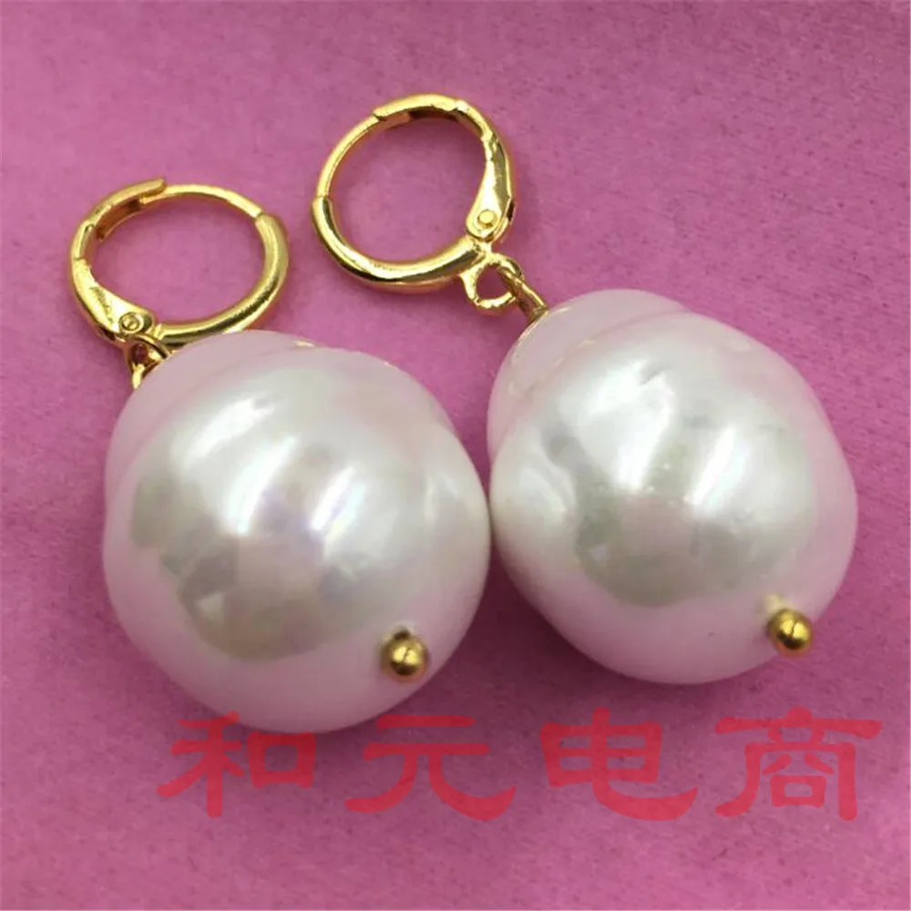 Huge White Baroque Pearl Earrings 18k Gold Plating Dangler TwoPin South Sea AAA Huge White Baroque Pearl Earrings 18k Gold Plating Dangler TwoPin South Sea AAA