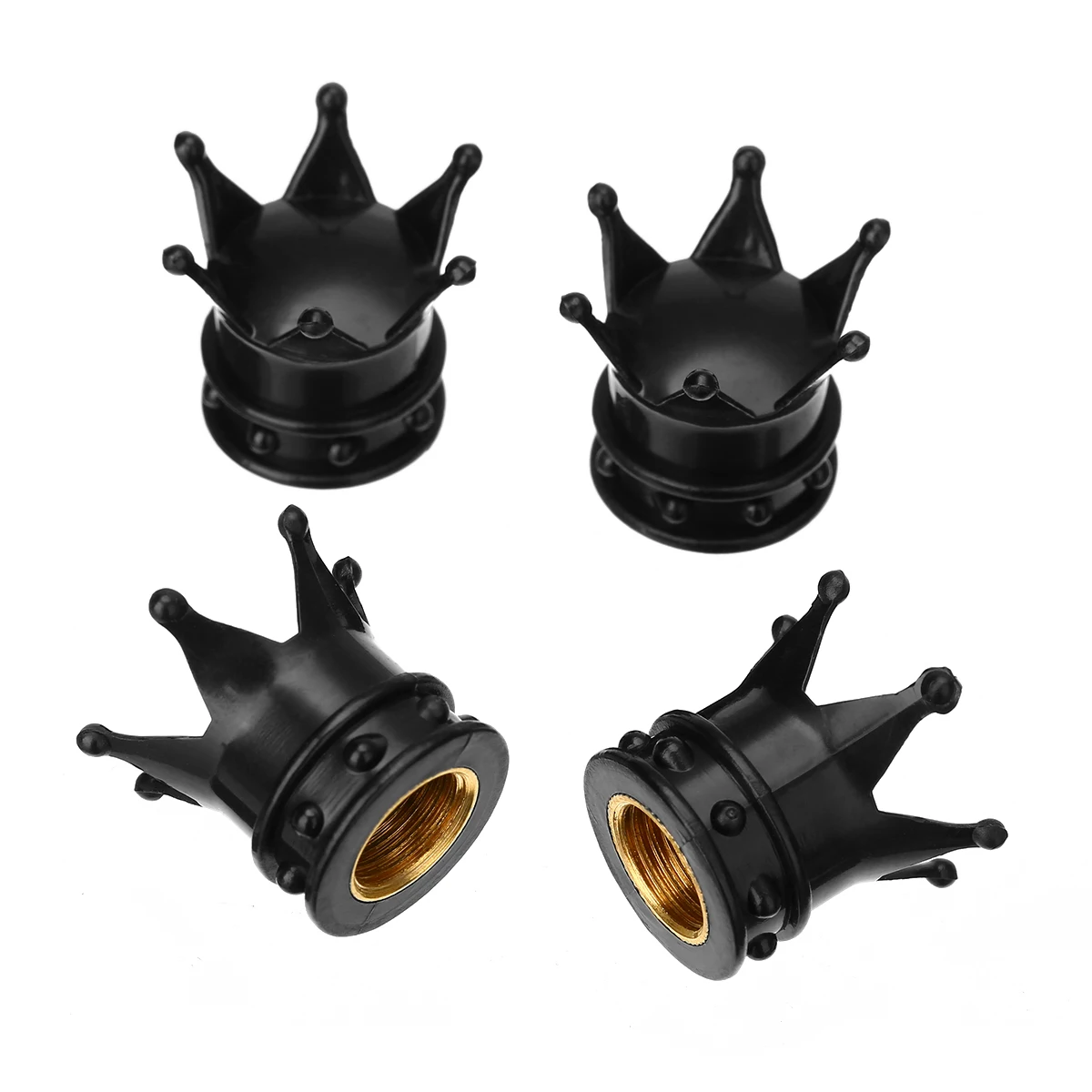

For Car Truck Bike Motorcycle Atv 4pcs Black Aluminum Car Wheel Tyre Tire Air Valve Stem Cap Dust Cover Crown Design Mayitr